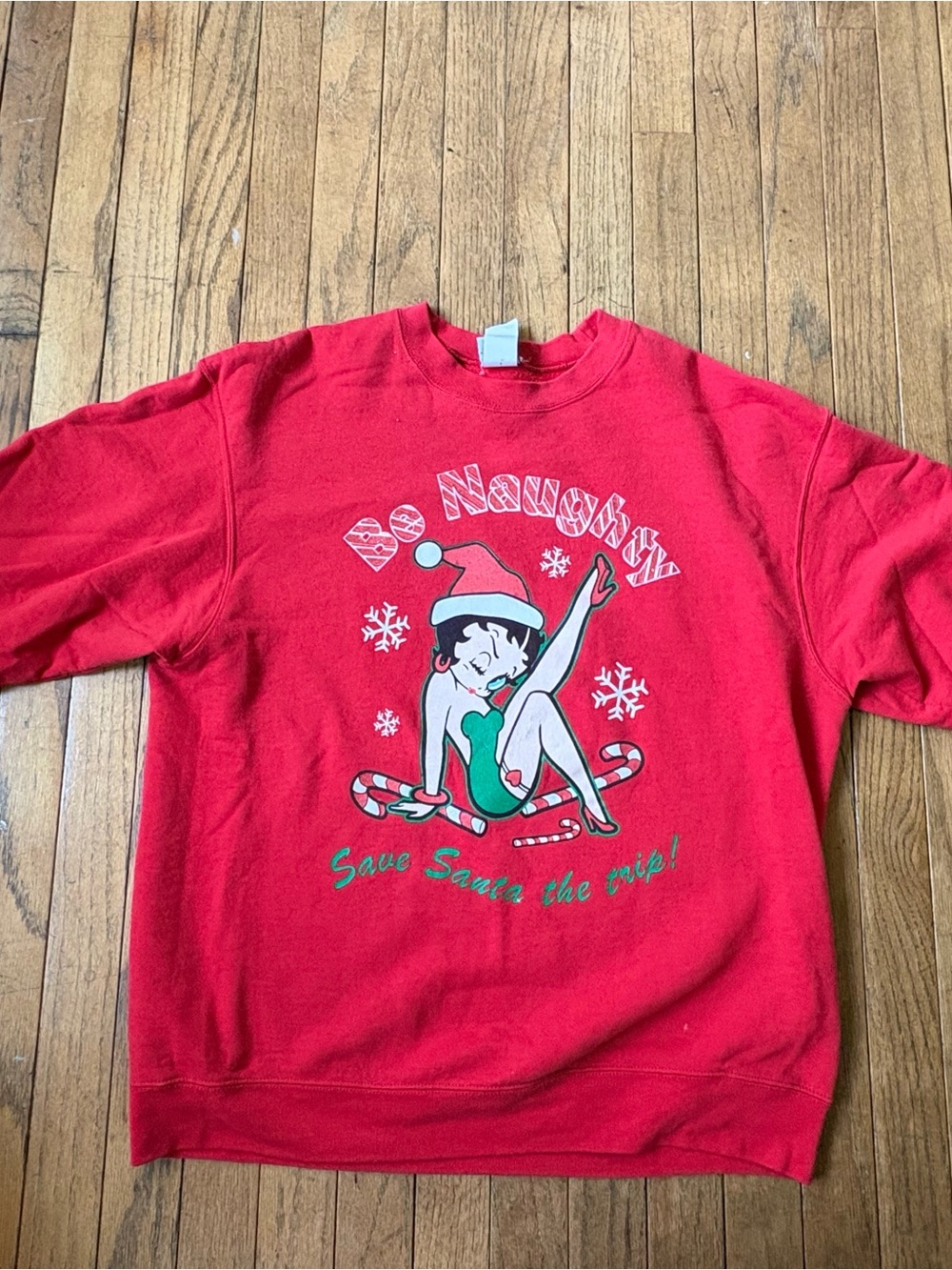 Betty Boop Red Graphic Crewneck Sweatshirt with White Tag Art